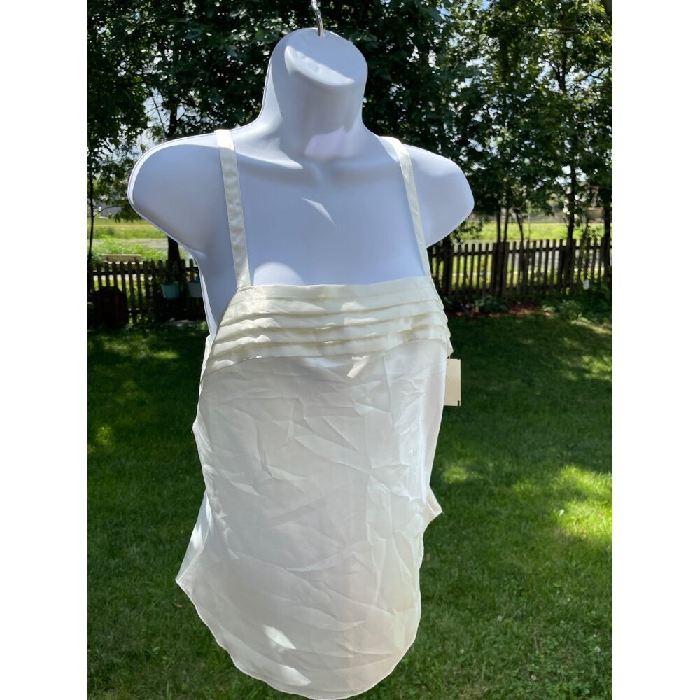 Vintage White Satin Camisole Top With Pleated Detail & Adjustable Straps Size Me